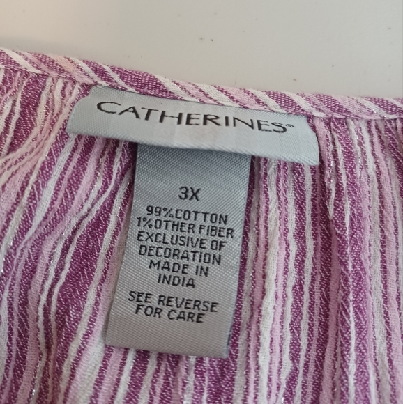 Catherine's Boho Embroidered Cotton Metallic Striped 3/4 Sleeve Sz 3X Blouse - Picture 8 of 12